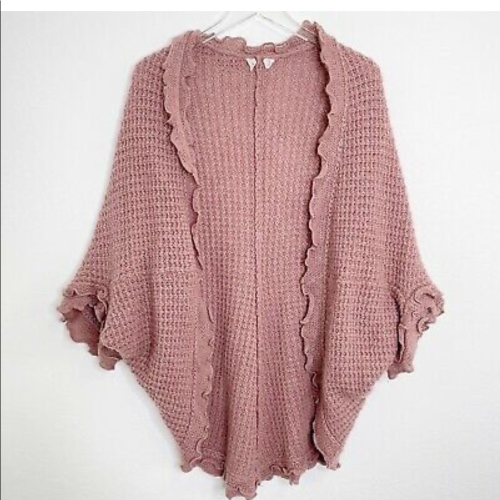 ANTHROPOLOGIE Moth Pink/Mauve Ruffle Sweater Cardigan Size XS